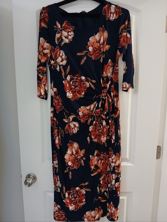Signature by Robbie Bee Dresses & Skirts - Navy Floral Wrap Midi Dress - Rust & Cream Bloom
